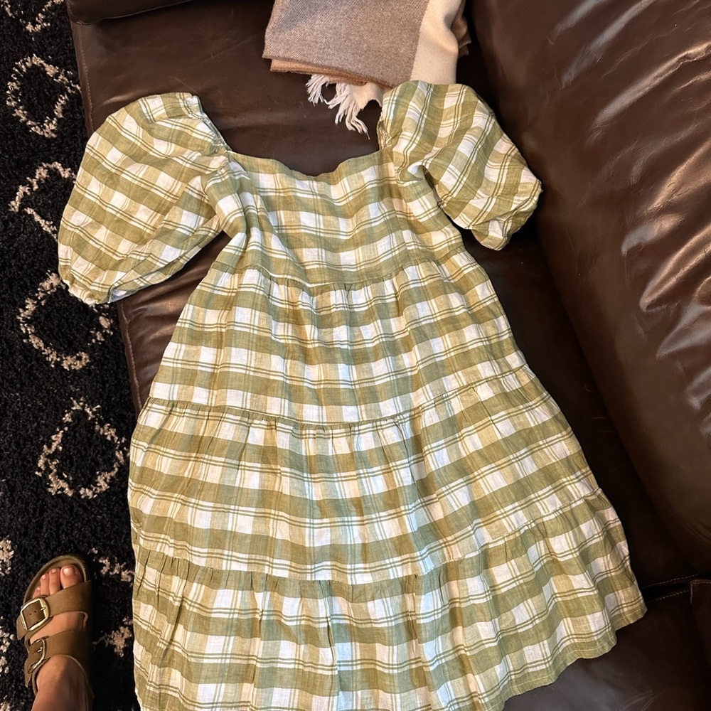 Faithful the Brand Leilani Mini Dress in Green Check Sz 4